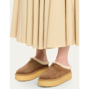 Prada Suede Shearling Cozy Platform Mules Dark Brown Womens 40 / US 10